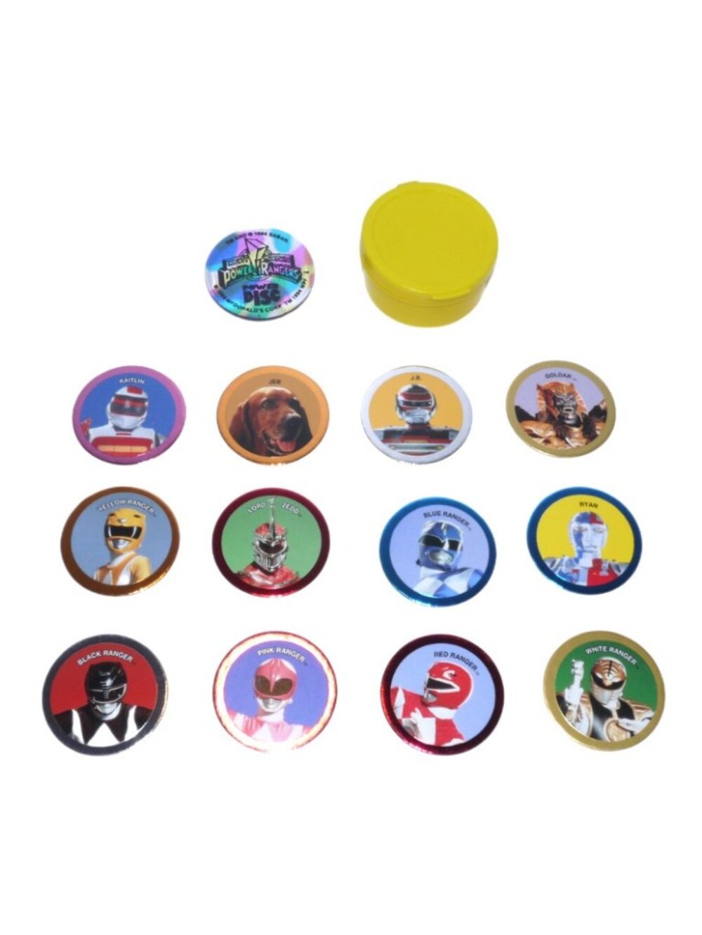 Vintage McDonalds Power Rangers 12 pogs & slammer with case McDonald's 1994